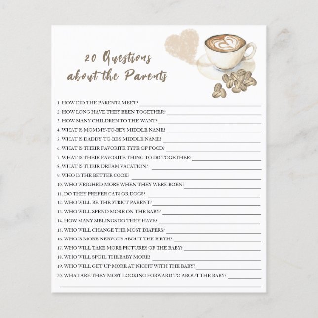 Lámina El bebé está preparando café - 20 preguntas sobre  (Anverso)