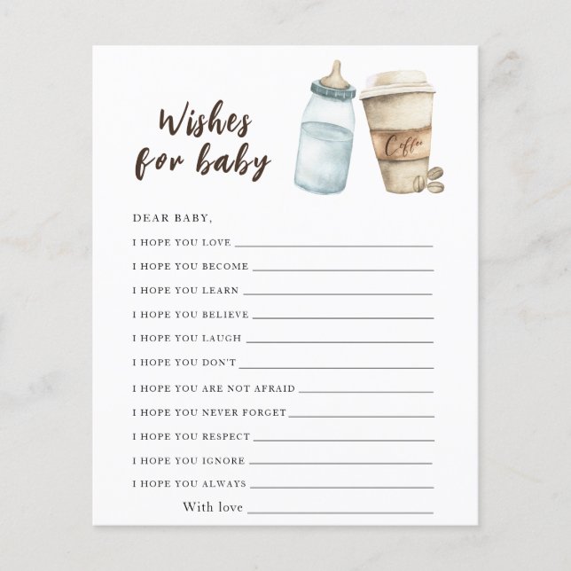 Lámina El bebé está preparando café - deseos para el bebé (Anverso)