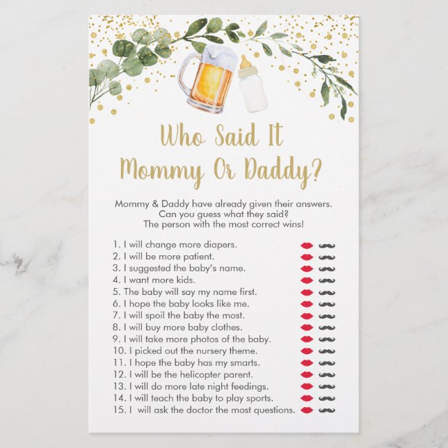 Lámina El Bebé Está Preparando Verdor Que Dijo El Juego (Anverso)