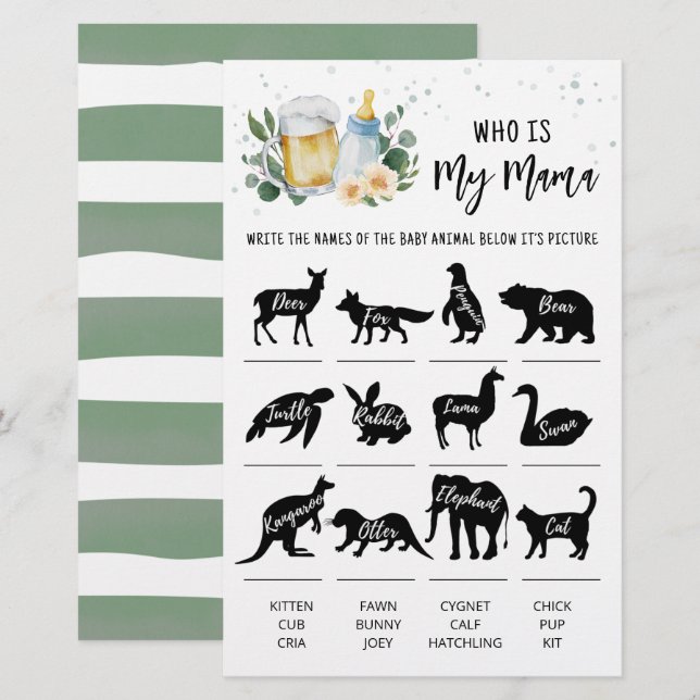 Lámina El bebé verde se está preparando ¿Quién es mi mamá (Anverso / Reverso)