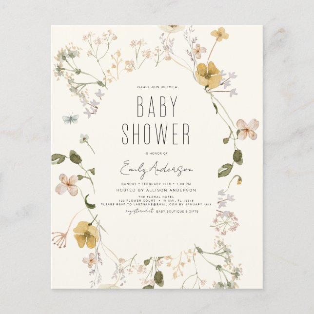 Lámina El Boho de Flor Silvestre Presupuesto Baby Shower  (Anverso)