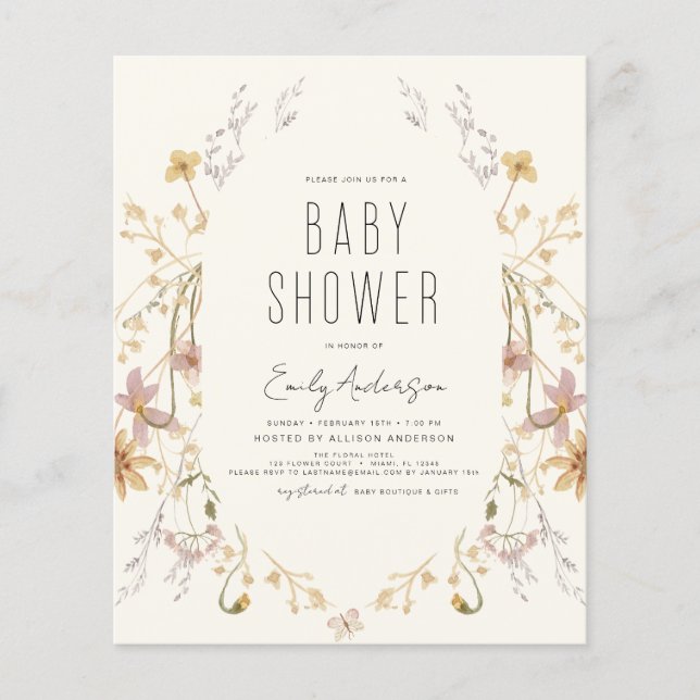 Lámina El Boho de Flor Silvestre Presupuesto Baby Shower  (Anverso)