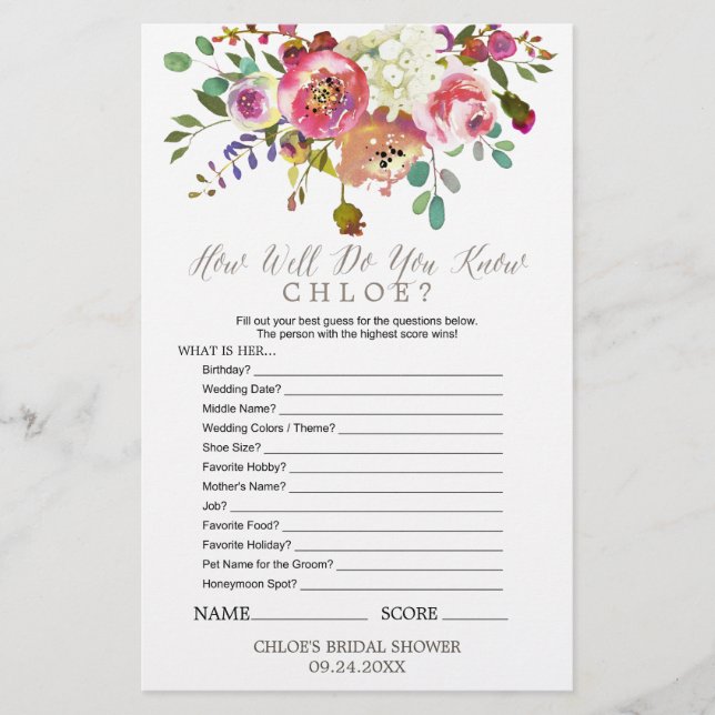 Lámina El Bouquet acuarela ¿conoces el juego de la novia? (Anverso)