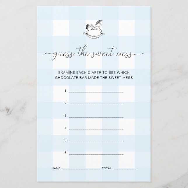 Lámina El Caballo Rockero De Gingham Azul Adivina El Jueg (Anverso)