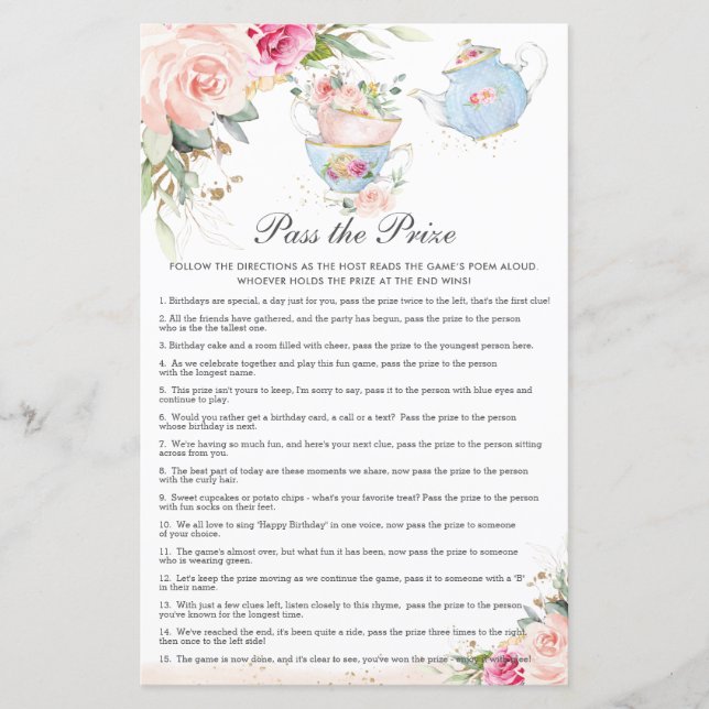 Lámina El cumpleaños del Fiesta de té con flores rosadas  (Anverso)