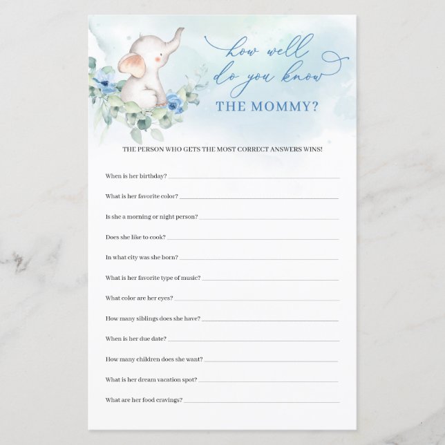 Lámina El elefante azul lindo Bueno ¿Sabes cuál es el jue (Anverso)