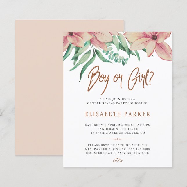 Lámina El género de la ducha de bebé presupuestada revela (Anverso / Reverso)