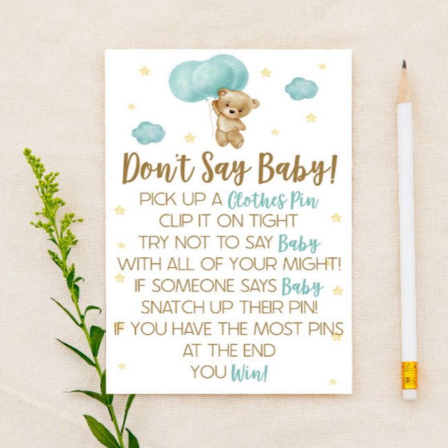 Lámina El globo azul Teddy Bear no dice juego de Baby Sho (Subido por el creador)