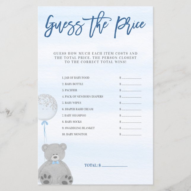 Lámina El globo gris azul del osito Teddy del niño adivin (Anverso)