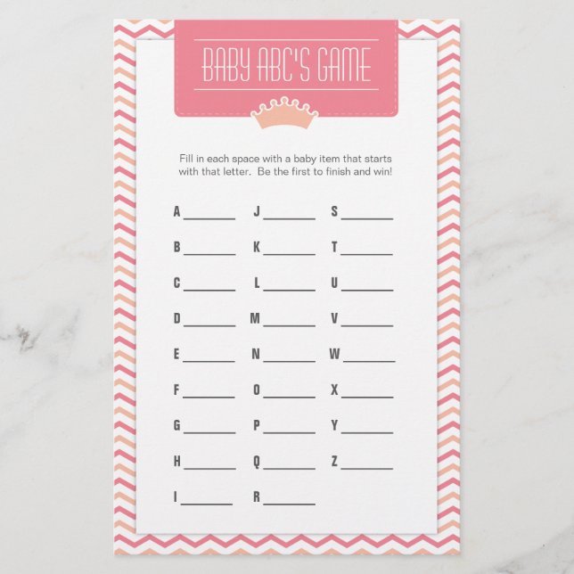 Lámina El juego ABC de Little Princess Baby Shower (Anverso)