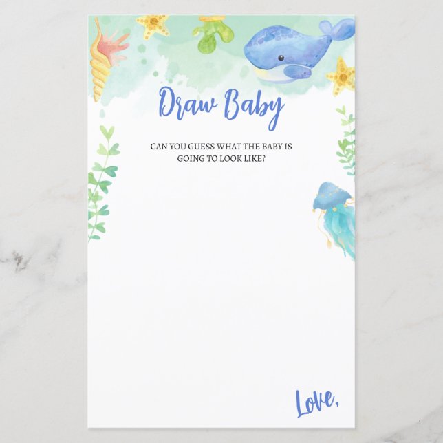 Lámina El juego de Baby Shower Summer Under Sea atrae a u (Anverso)