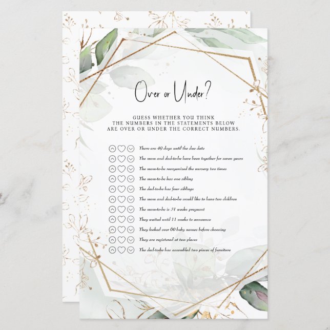 Lámina ¿El juego de Baby Shower verde y oro terminó o est (Anverso / Reverso)