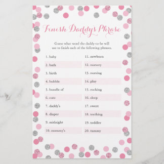 Lámina El juego de frase de papá con Baby Shower de plata