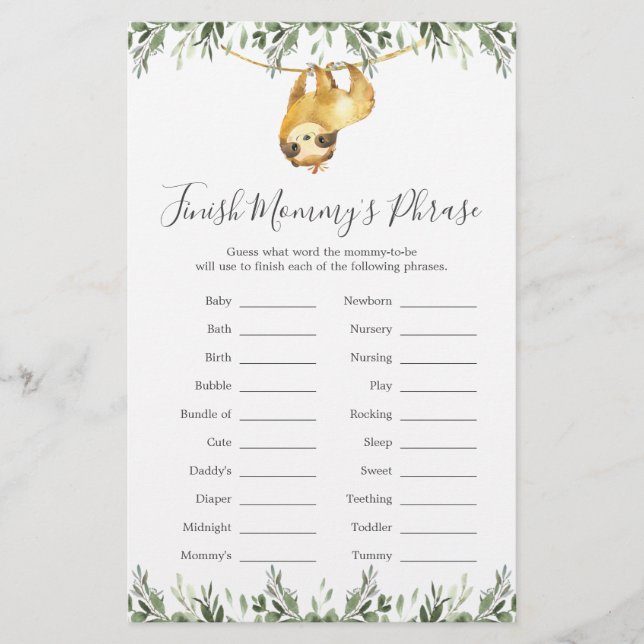 Lámina El juego de frases de malla de Baby Shower Finish  (Anverso)