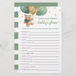 Lámina El juego de frases de Sage Baby Shower Daddy Teddy