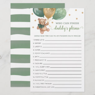Lámina El juego de frases de Sage Baby Shower Daddy Teddy