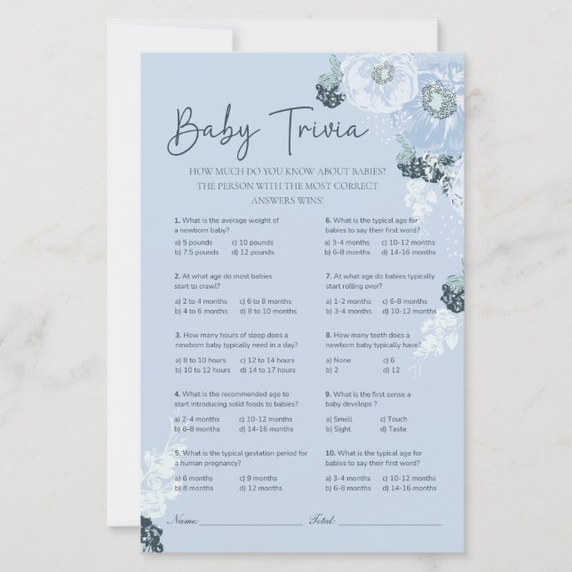Lámina El juego de la trivialidad de Baby Shower de un ni (Anverso)