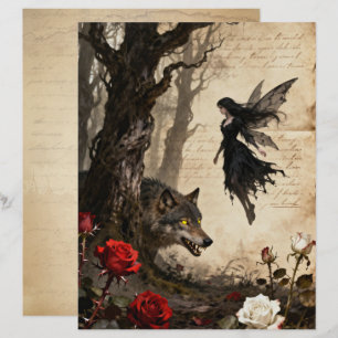 Lámina El lobo y el papel de scrapbook de la hada