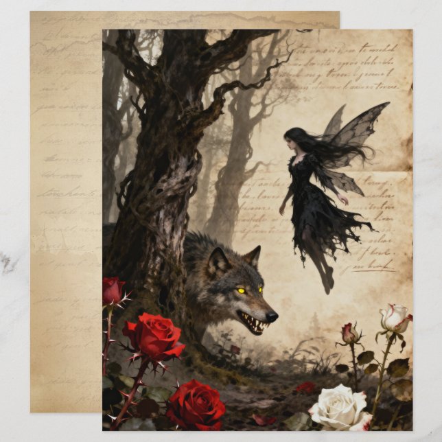 Lámina El lobo y el papel de scrapbook de la hada (Anverso / Reverso)