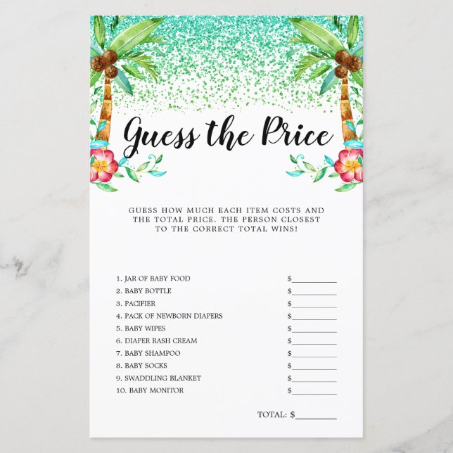 Lámina El luau tropical acuarela adivina el juego del pre (Anverso)