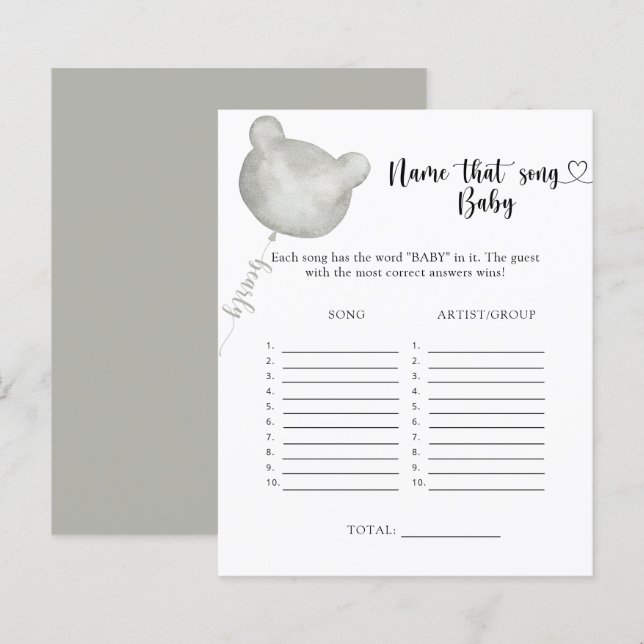 Lámina El nombre del pequeño oso de la canción del bebé (Anverso / Reverso)