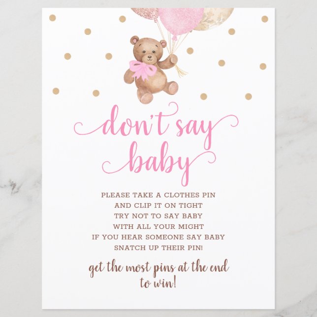 Lámina El oso de peluche rosa y el oro no dicen juego del (Anverso)