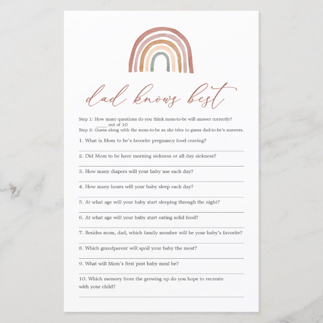 Lámina El papá del Baby Shower arcoiris es el mejor juego (Anverso)