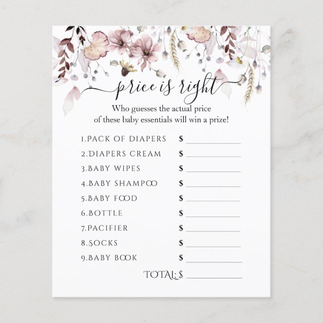 Lámina El precio de Wildflower Baby Shower está bien (Anverso)