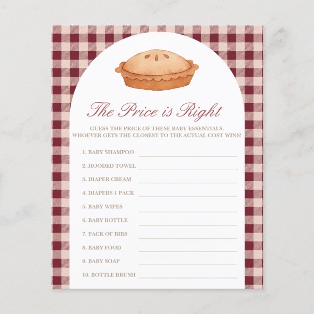 Lámina El precio es el juego de Baby Shower de Cutie Pie  (Anverso)