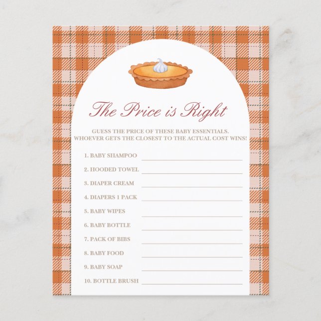 Lámina El precio es el juego de Baby Shower de Cutie Pie  (Anverso)