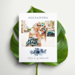 Lámina El presupuesto es mi propuesta de foto para la dam<br><div class="desc">Presupuesto Be My Bridesmaid Foto Propuesta Flores azul y elegante color de agua: Ahorra dinero en papel de boda que tienen una opción para sobres. Pídele a su amigo o familiar que se convierta en parte de su día especial de una manera fresca y memorable con su tarjeta de caligrafía...</div>