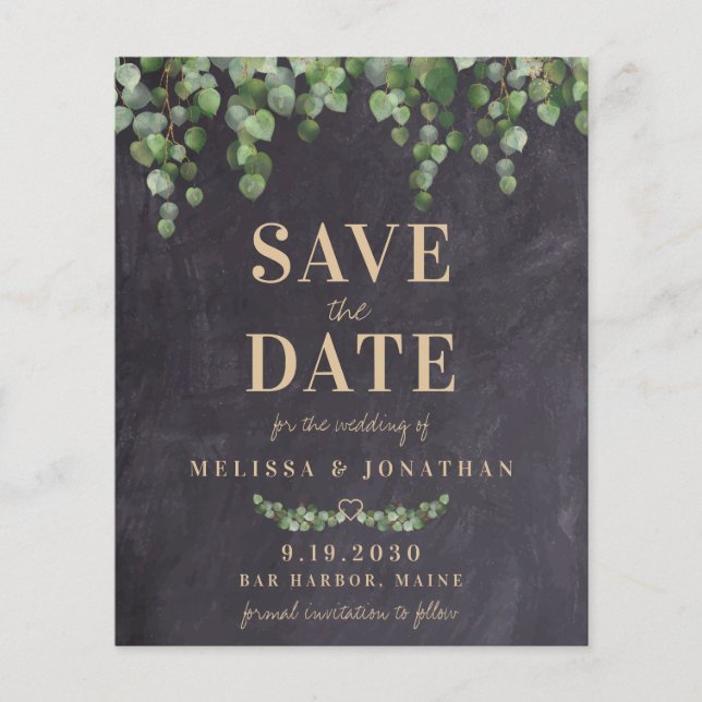 Lámina El presupuesto Eucalyptus Rustic Save the Date Pos (Anverso)
