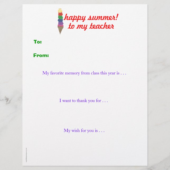 Lámina El profesor personalizado final de año le agradece (Anverso)