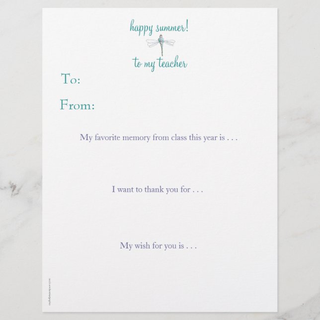 Lámina El profesor personalizado final de año le agradece (Anverso)