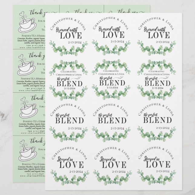 Lámina El té favorece la recepción de la boda verde sabia (Anverso / Reverso)