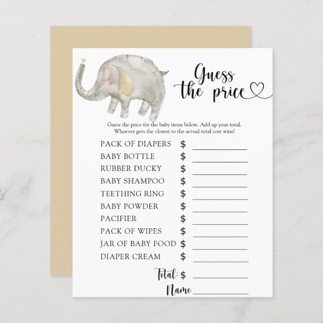 Lámina ¡Elefante adivina el precio! Juego (Anverso / Reverso)