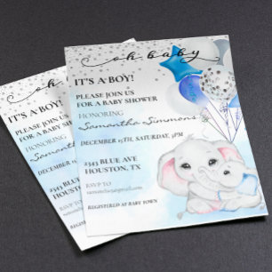 Lámina Elefante azul Baby Shower es un niño globo