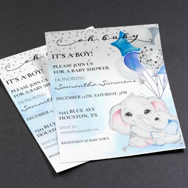 Lámina Elefante azul Baby Shower es un niño globo (Subido por el creador)