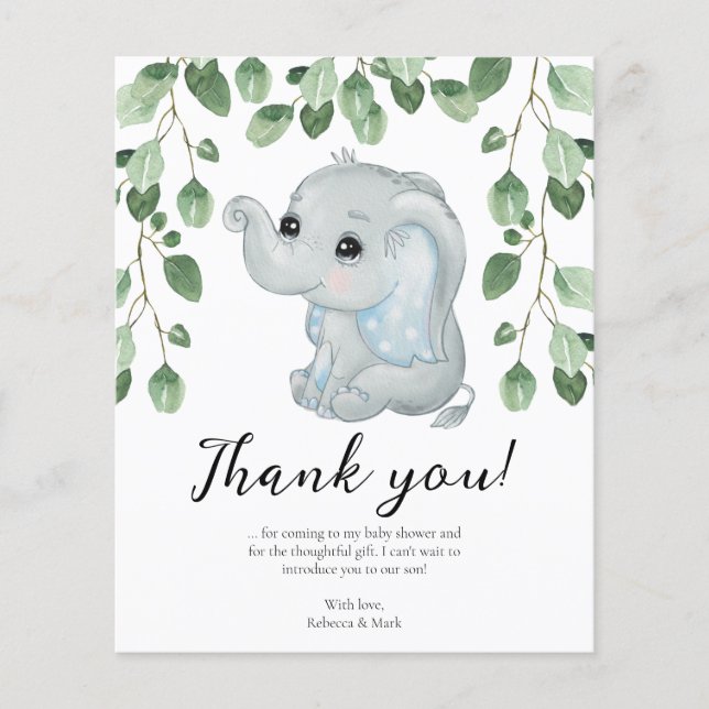 Lámina Elefante Azul Eucalyptus Baby Shower Gracias (Anverso)