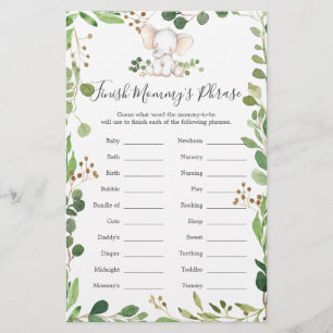 Lámina Elefante Baby Shower termina la frase de mamá