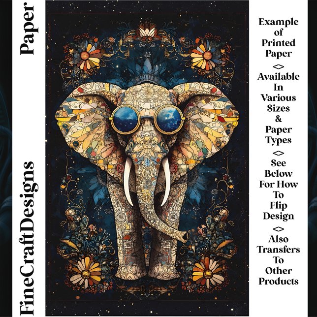 Lámina Elefante Boho Mosaic, gafas de sol, Papel para la  (Subido por el creador)