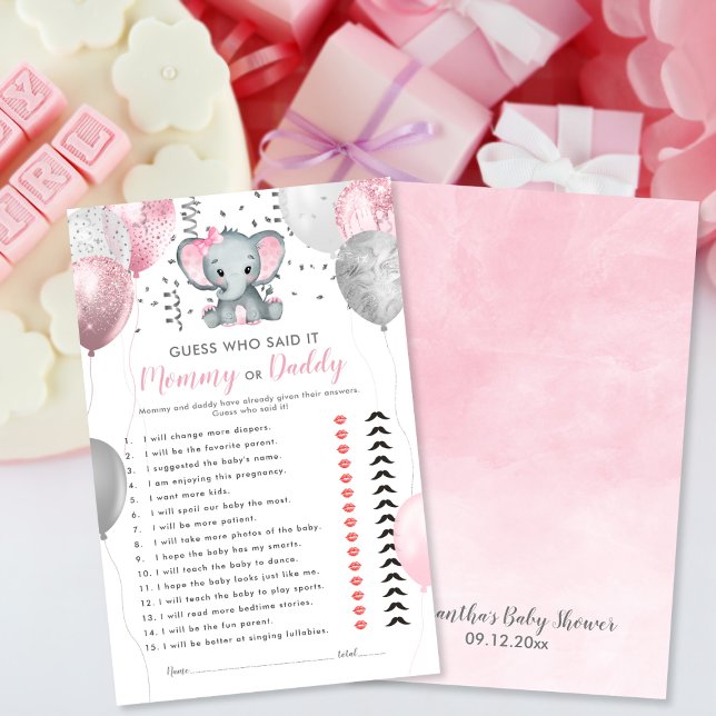 Lámina Elefante Chica de acuarela adivina quién duerme (Watercolor Girl Elephant Guess Who Shower Game)