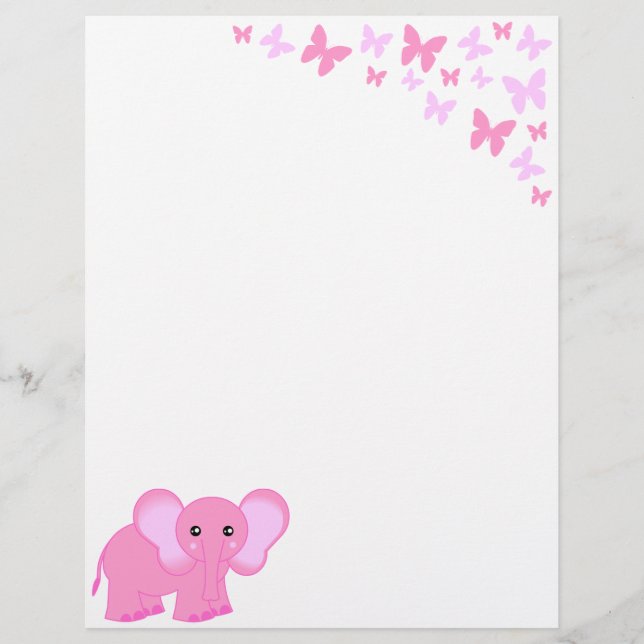 Lámina Elefante De Bebé Rosa Y Mariposas (Anverso)