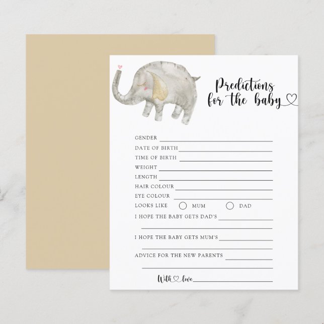 Lámina Elefante de globo - predicciones y consejos para b (Anverso / Reverso)