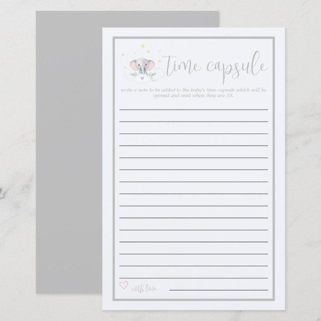 Lámina Elefante de la cápsula del tiempo de juego de Baby (Anverso / Reverso)