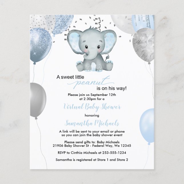 Lámina Elefante de Presupuesto Globos Baby Shower virtual (Anverso)