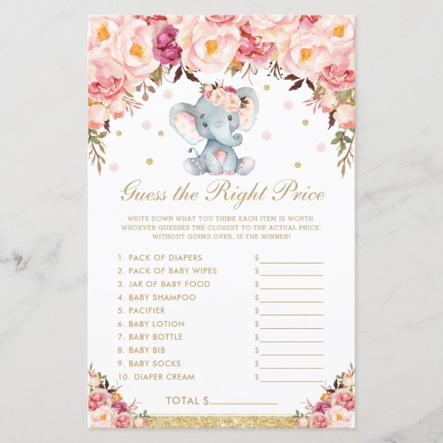 Lámina Elefante de Rosas de Rubor adivina el juego de los (Anverso)