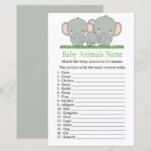 Lámina Elefante familiar Bebé Animales Nombre juego