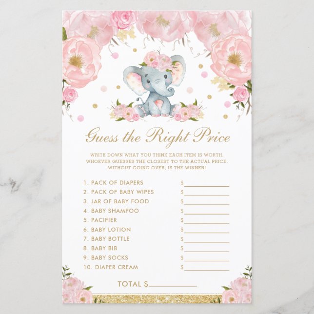 Lámina Elefante floral de Rubor adivina el juego de los p (Anverso)