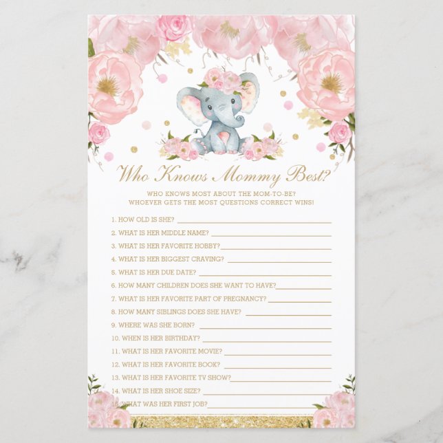 Lámina Elefante floral de Rubor que conoce a mamá como me (Anverso)